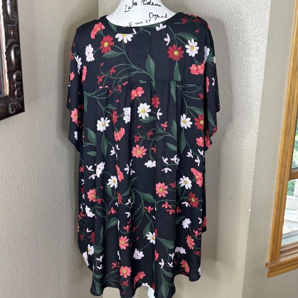 Torrid Blouse Womens 5X Black Floral Split Neck Short Sleeve Tunic Plus Boho - Picture 4 of 13